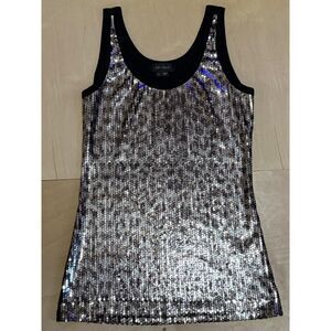 Karen Kane Metallic Silver Sequin Tank Scoop Neck Camisole Mob Wife Y2K Glam M
